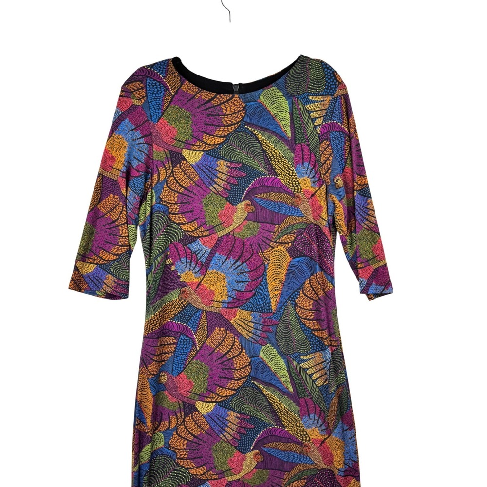 Farm Rio Dress Tropical Bird Flowers Macaws Midi Womens Large Multicolor Boho - Picture 8 of 16